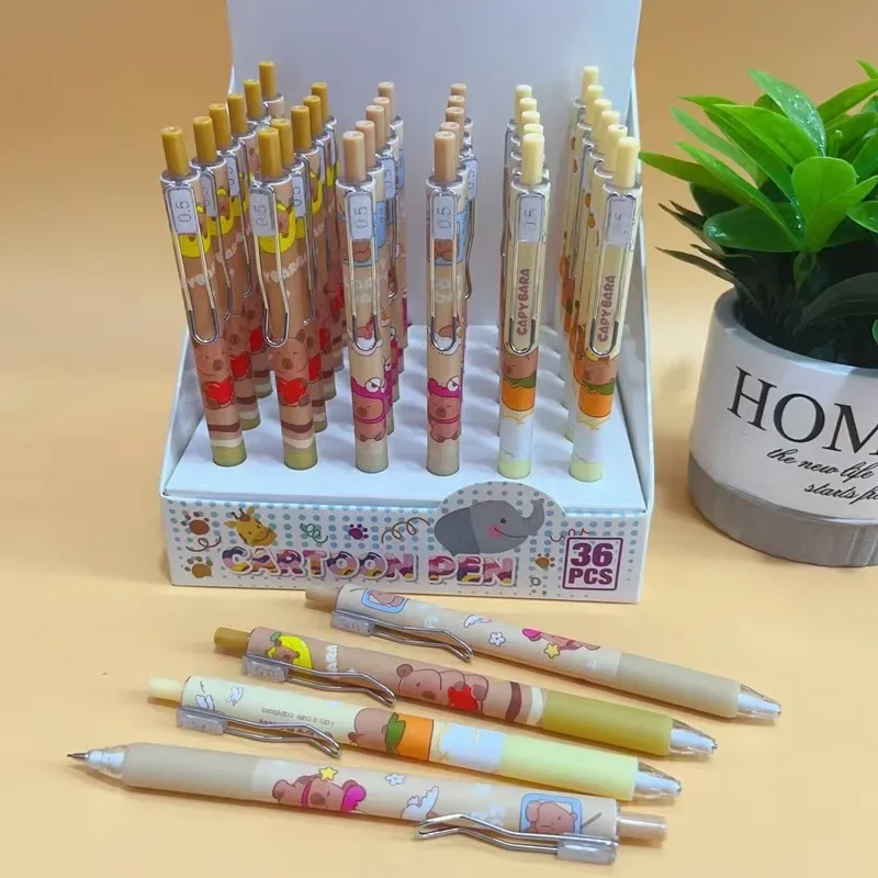 36Pcs/Box Capybara Mechanical Pencil Cartoon 0.5MM Automatic Pencil Press Type Sketch  Comics Design