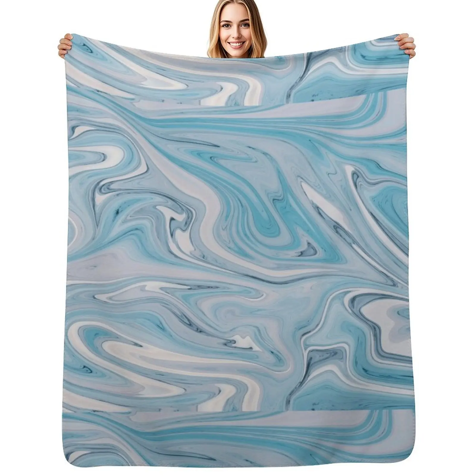 

Aqua Blue Watercolor Liquid Marble Throw Blanket Plaid on the sofa valentine gift ideas Blankets For Baby Decoratives Blanket