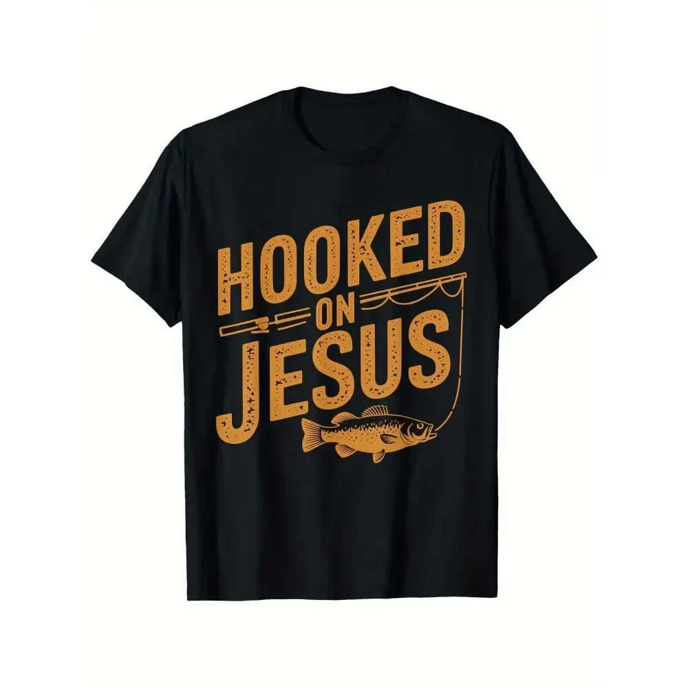 Camiseta de pesca con temática cristiana - Negra con gráfico de pez naranja, ligera y cómoda para usar durante todo el año, corte regular