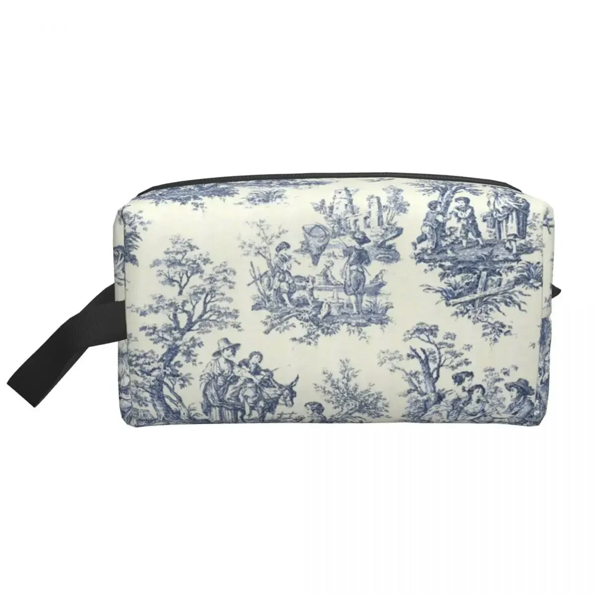 Cute Powder Blue French Toile Picnic Designs Travel Toiletry Bag for Women Cosmetic Makeup Bag Beauty Storage Dopp Kit