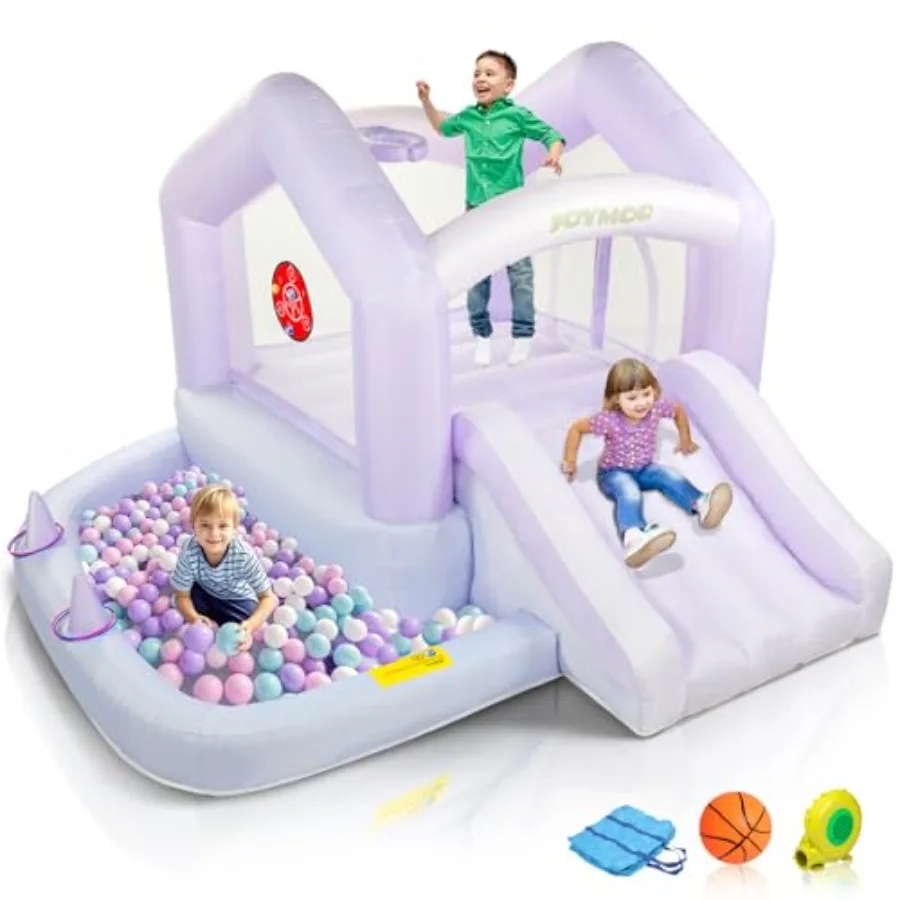 

6 in 1 Gradient Style Inflatable Bounce House for Ages 3-6 with Ball Pit Ring-Toss Game Basketball Hoop and Slide Bounce House