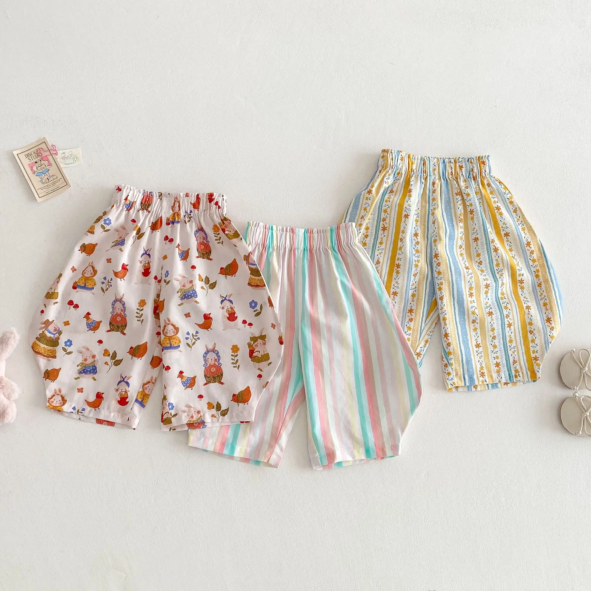Summer Thin Children's Pants Anti Mosquito Repellent Ankle Length Pants for Girls Striped and Floral Baby Kid's Casual Trousers
