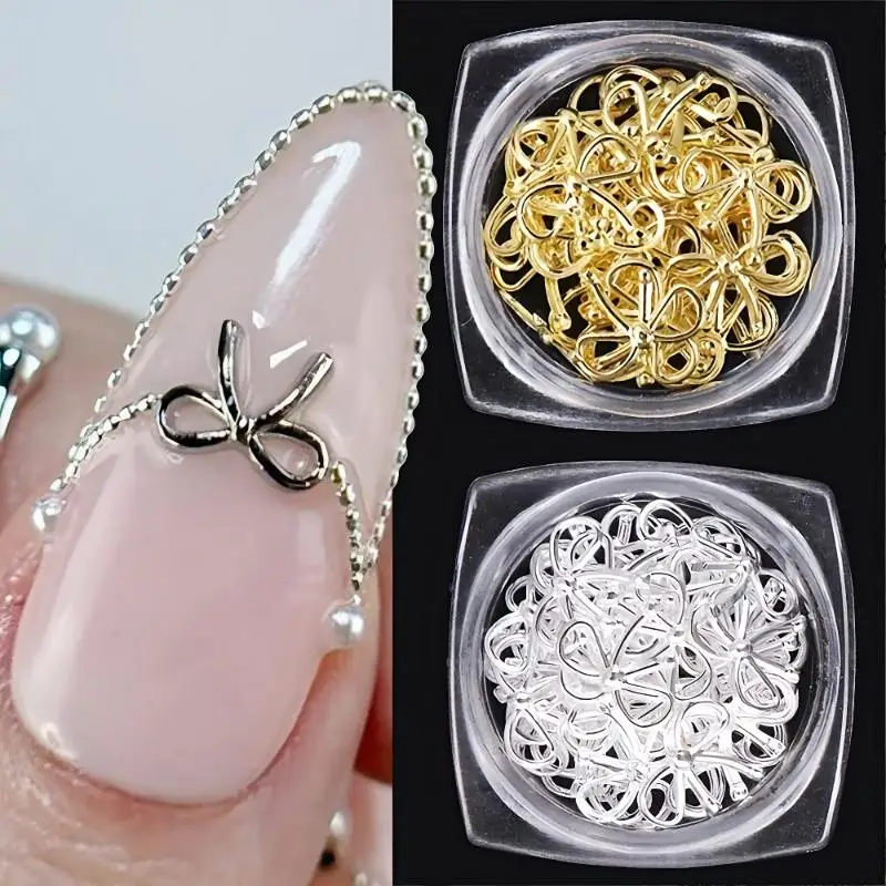 Metal Willow Bows Nail Decoration Gold Silver 3D Bowknot Design DIY Charm Elegant Metallic Jewelry Manicure Accessoires