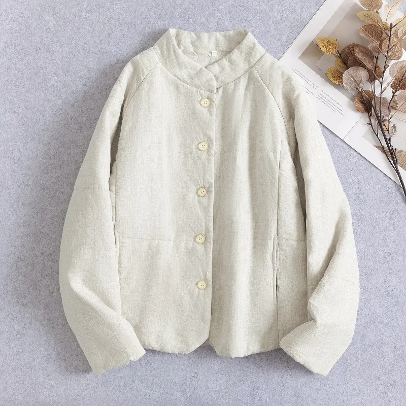 

Хлопковое шерстяное пальто Thiened с высоким воротником, на одной пуговице, однотонное, женское, осенне-зимнее, хлопковая одежда, художественный стиль...