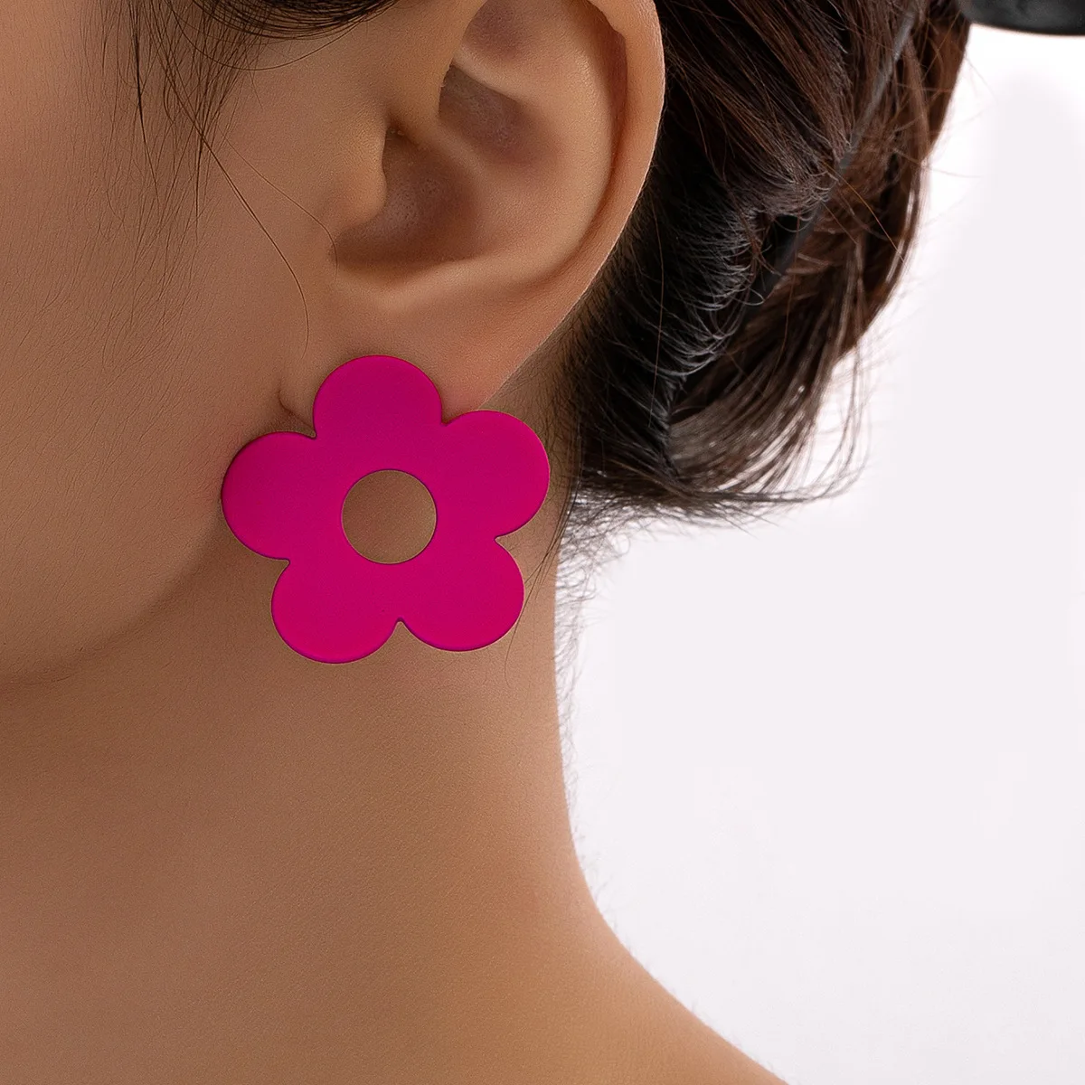 Ethnic Big Flower Stud Earrings for Women Party Fashion Vintage Rose Red Double Layer Enamel Floral Post Earring Jewelry Gifts