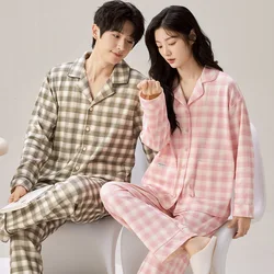 Couple Cotton Pajamas Lapel Cardigan Long Sleeve Nightwear korean Cute Ladies Plus Size Spring Pyjamas Men Fall loungewear set