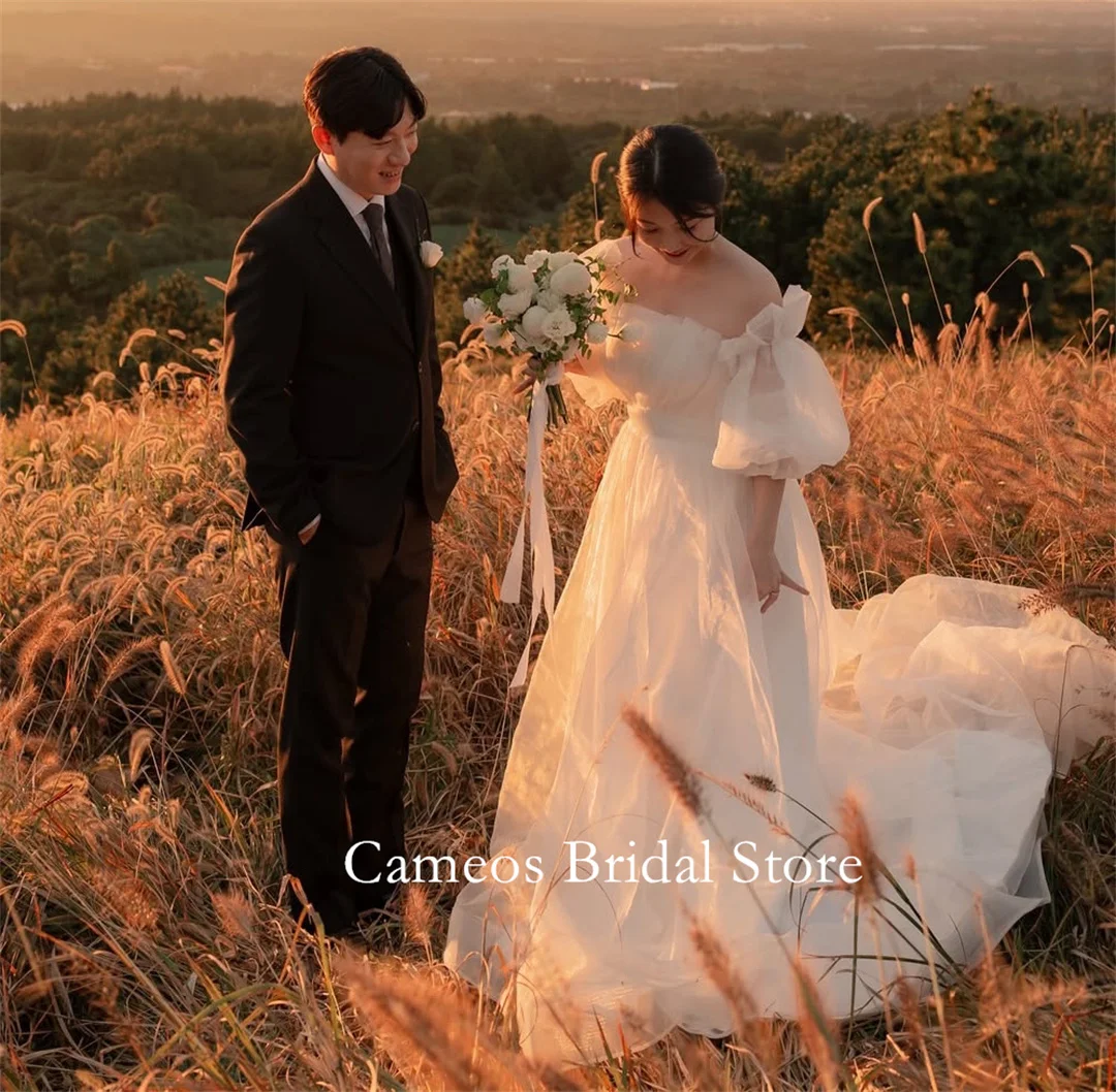 

SONDR Customized Organza Wedding Dresses Sleeveless Off-Shoulder Korea Puff Sleeves A-Line Brides Gowns Women Bridal Dresses