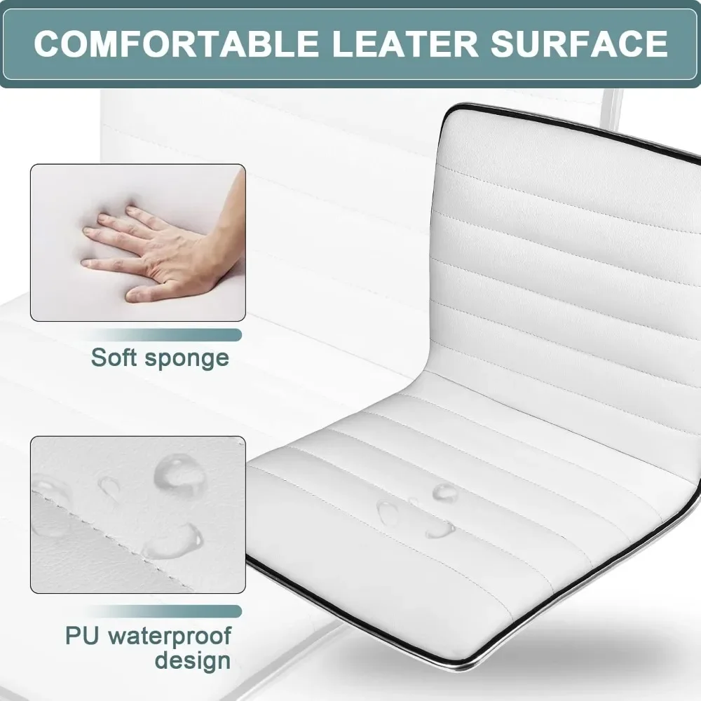 Office Desk Chair, Adjustable Task Chair, Low Back Faux Leather Ribbed Swivel Chair, Armless Home Rolling Vanity Chair Retro