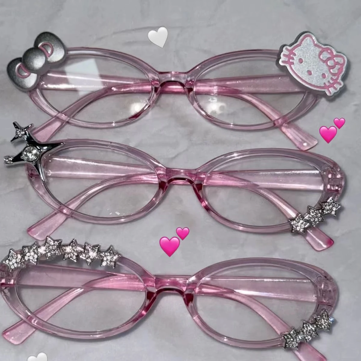 Gafas decorativas japonesas Kawaii rosas de Hello Kitty, bonitas gafas Harajuku con lazo brillante para chica, accesorios para gafas de Hello Kitty, regalo de cumpleaños