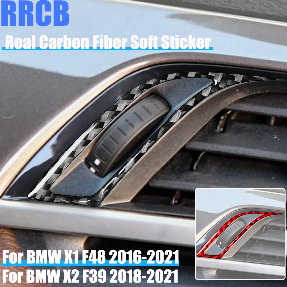 

Real Carbon Fiber Car Accessories Dashboard Air Vent Adjustment Cover Soft Sticker For BMW X1 F48 2016-2021 X2 F39 2018-2021