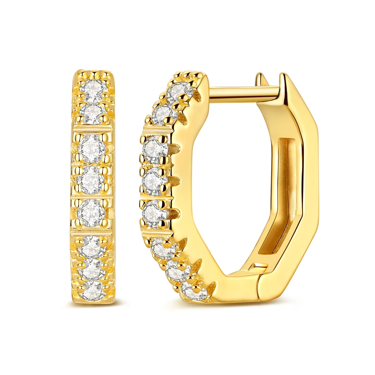 

925 Silver Hoop Earring Zircon Golden Polygon For Woman Original Minimalist Wedding Party Jewelry
