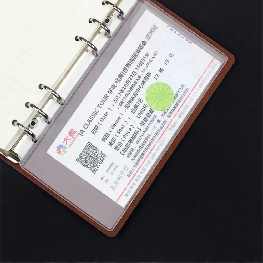 6 Holes Binder Refill Zipper Pouch Clear PVC Storage Bag Organizer Insert For A5 A6 A7 Journal Personal Planner