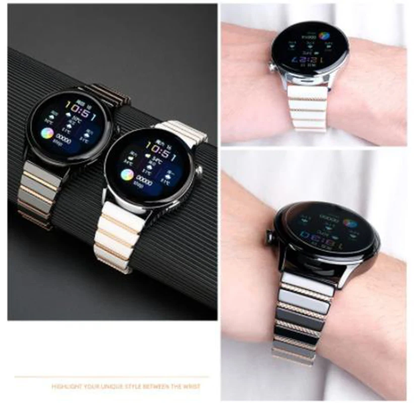 20mm 22mm Luxury Ceramic Steel Black Strap For Samsung Galaxy Watch4 S3 Huawei Omega Swatch Watch Band Bracelet Wristband Belt