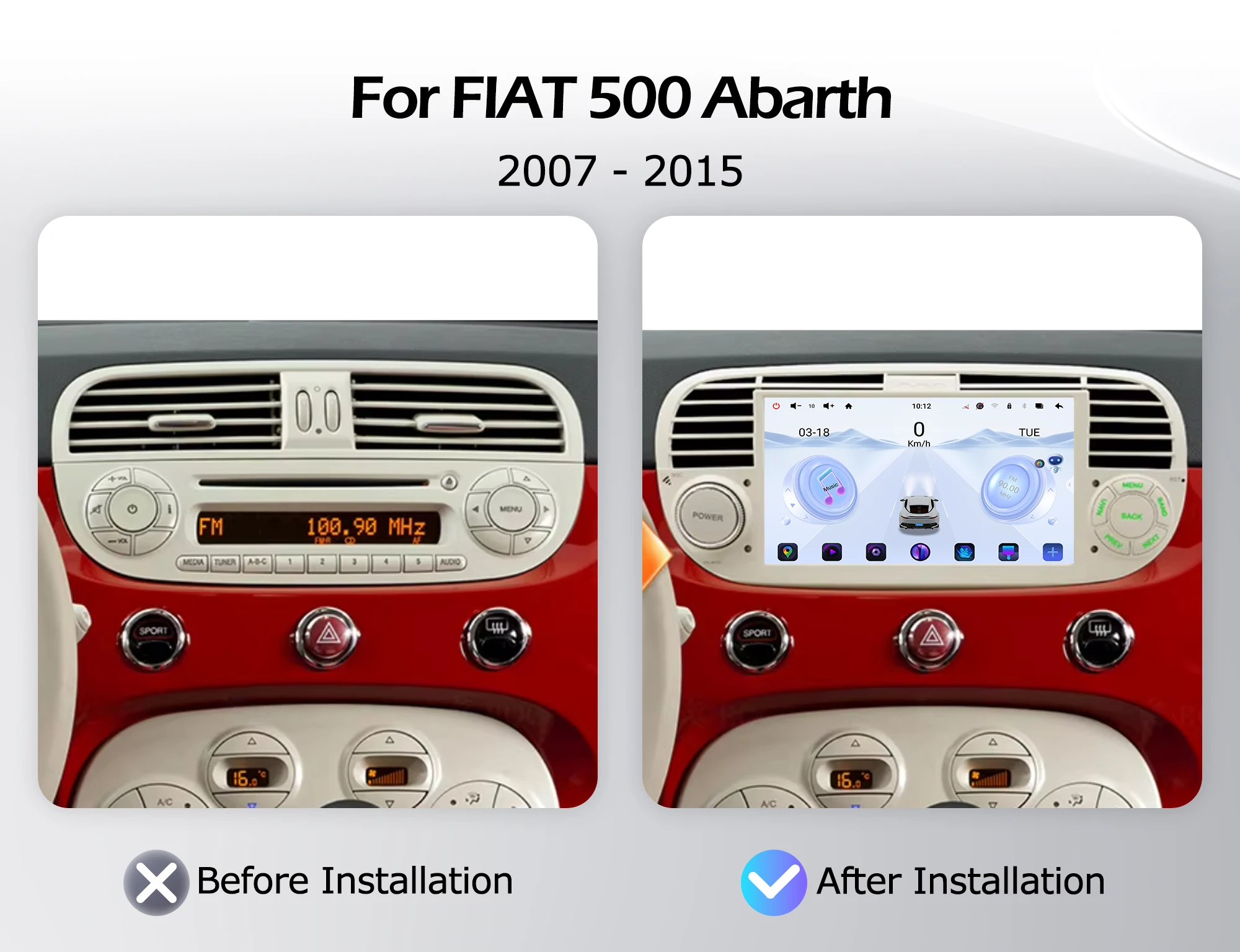 For FIAT 500 Abarth 2007-2015 Car Radio Android 16 Wireless CarPlay Lntelligent Multimedia Player Auto WIFI GPS Touch Screen