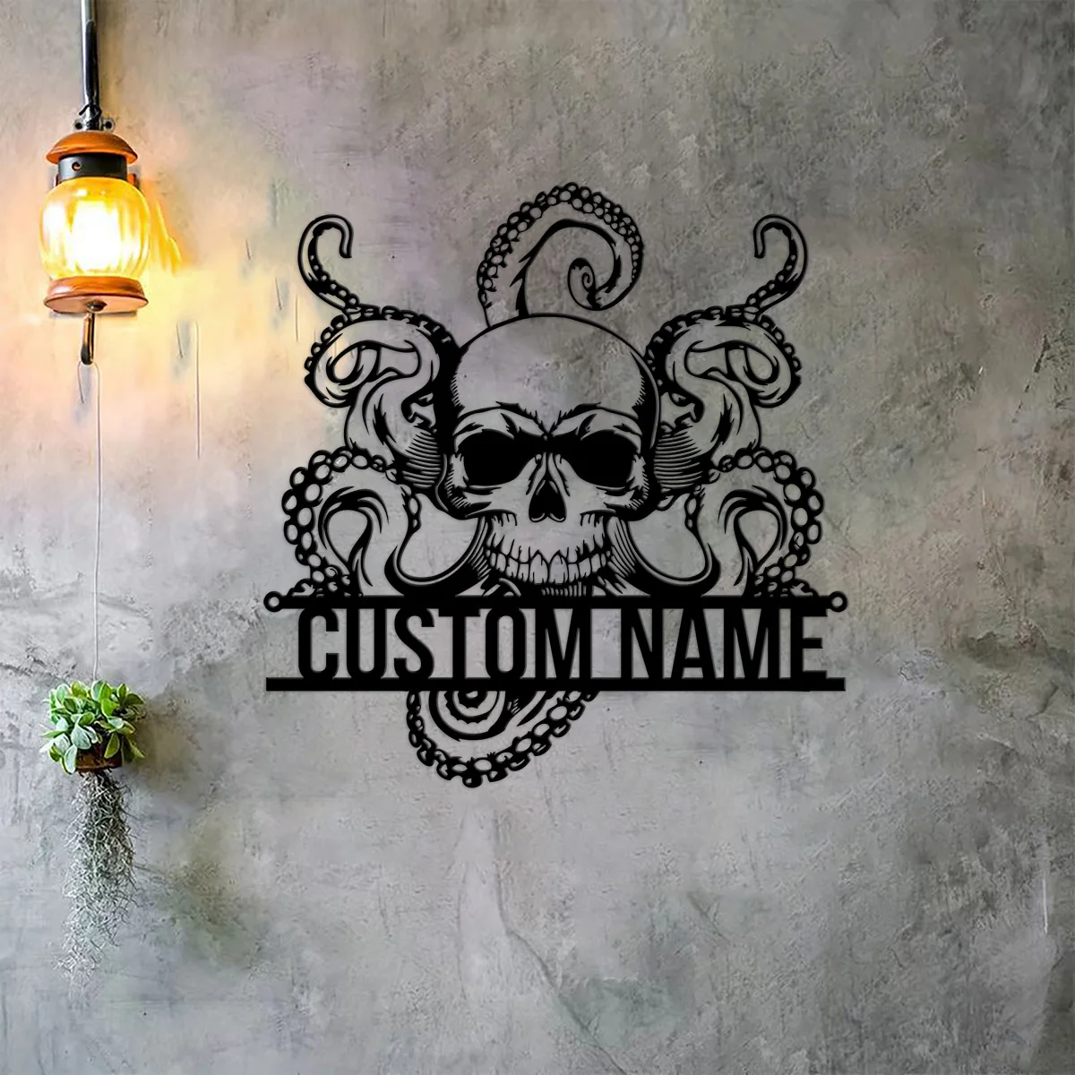 

Custom Octopus Skull Metal Wall Art - Personalized Squid Skull Head Sign Home Room Decor - Halloween Skull Death Head Metal