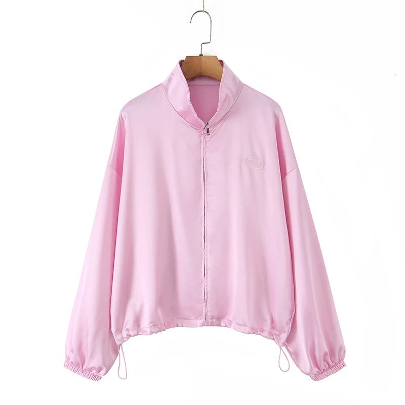 YENKYE European And American Style Satin Sports Jacket  Women Solid Long Sleeve Autumn Casual Loose Outerwear