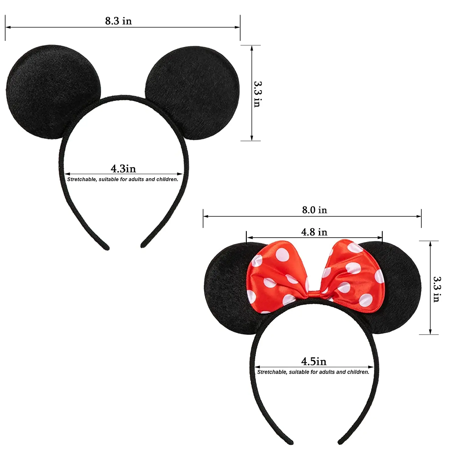 Bandeau oreilles Disney Mickey Minnie Mouse pour adultes et enfants, 12/24 pièces, cadeaux d\'anniversaire pour garçons et filles