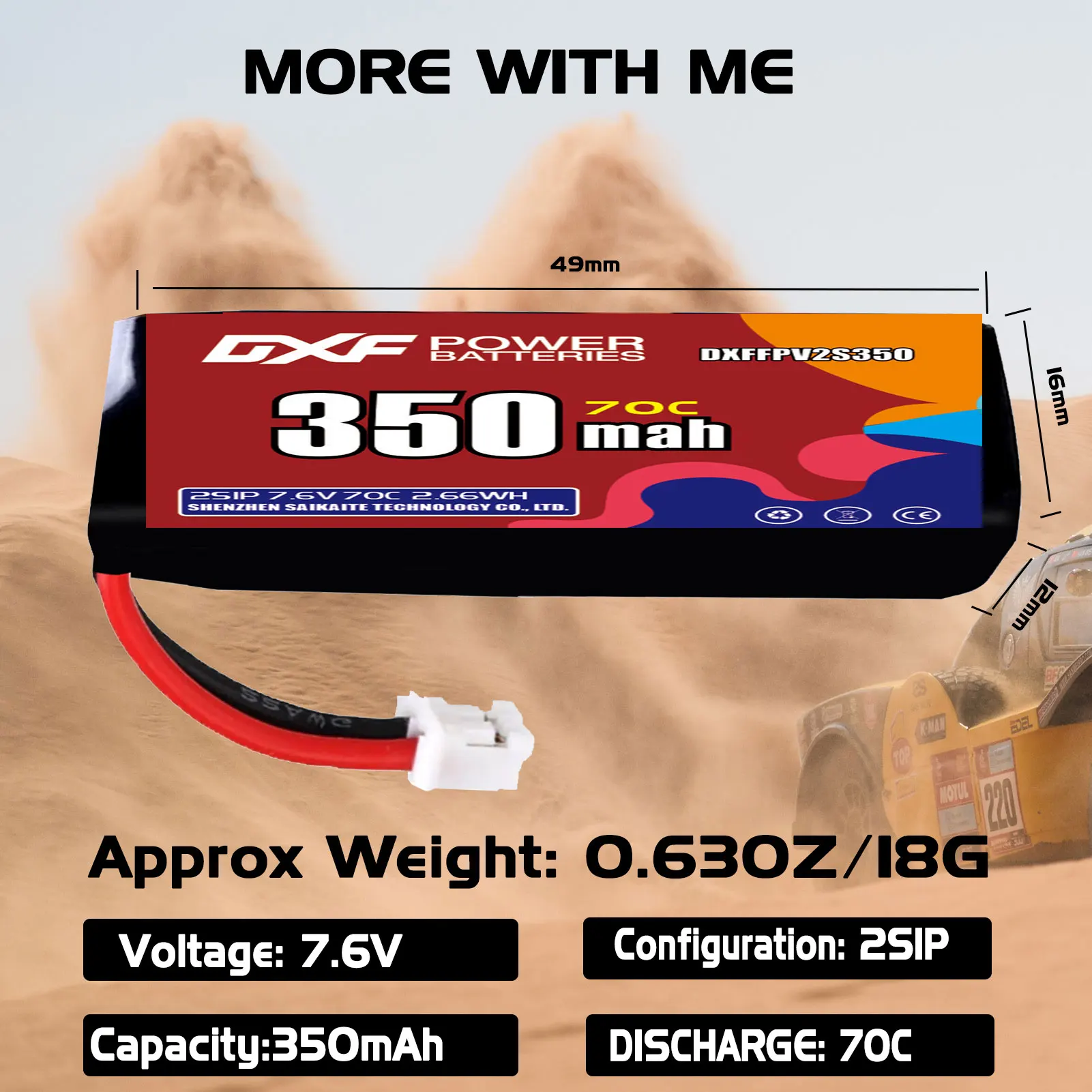 Batteria DXF Lipo 2S 7.4V 650mAh 550mAh 7.6V 350mAh 70C con spina XT30 XT60 JST per FPV Elicottero Aereo Quadcopter Drone