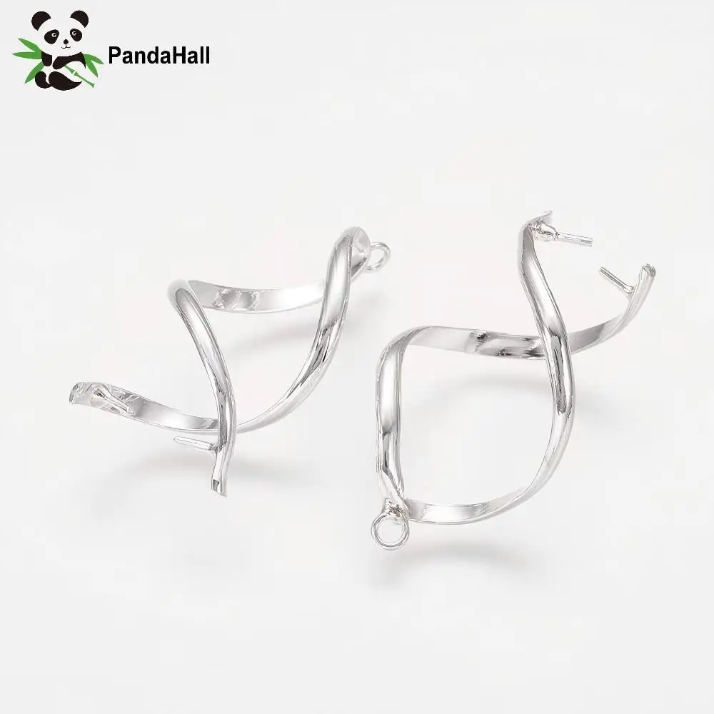 PandaHall 10pcs Brass Ice Pick Pinch Bails Twist Style, Nickel Free Silver Plated 11x31-33mm  for Jewelry Making Findings