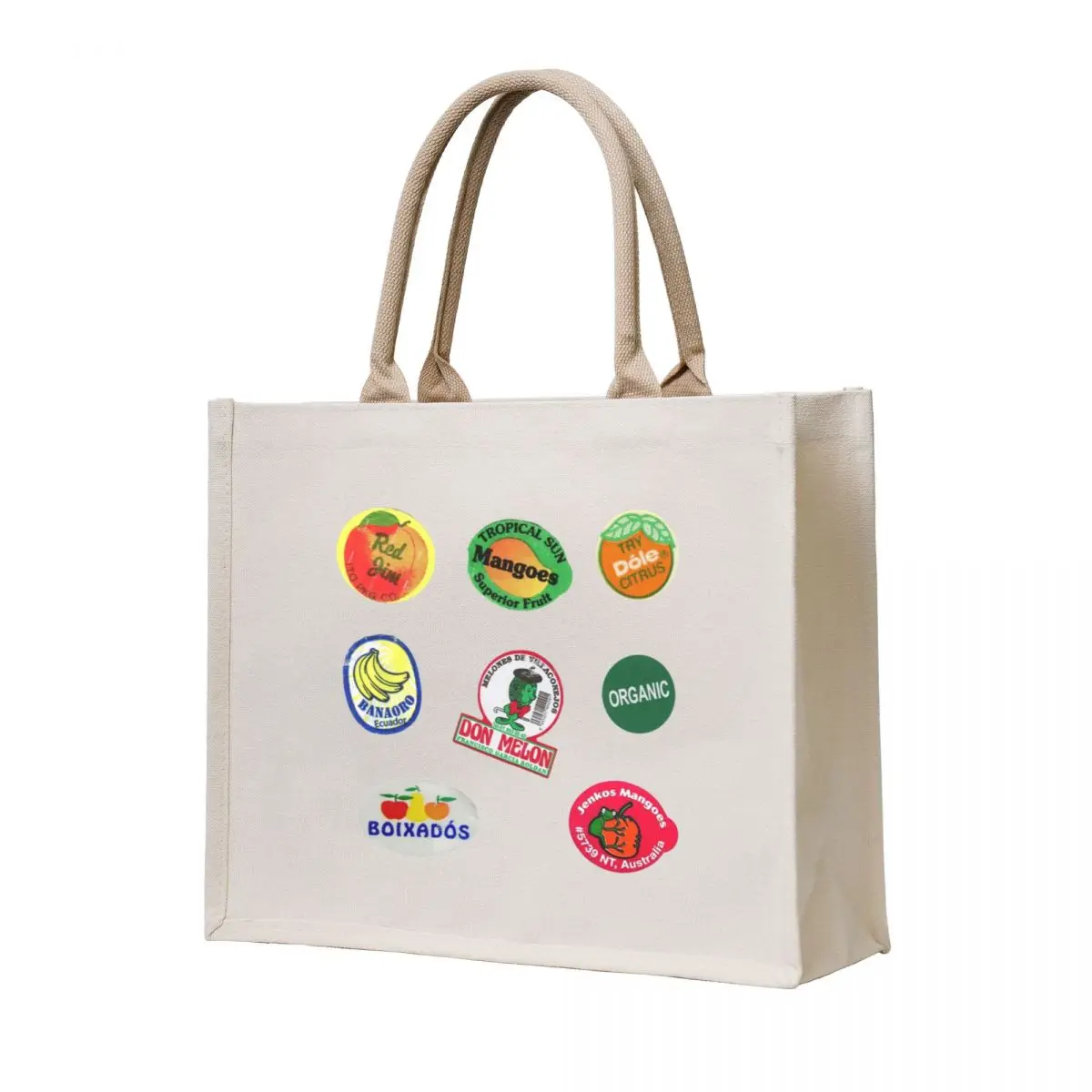 

Retro Fruit Sticker Labels Vintage Sticker Pack Tote Bag shopping bag logo tote bag custom Gift cute pouch