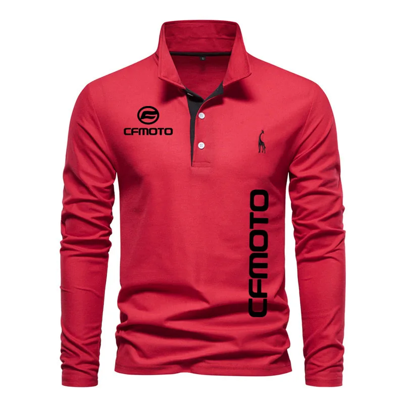 POLO de manga larga para hombre, Camiseta de algodón puro de alta calidad con estampado de Cfmoto, Polo deportivo de tendencia fina, top de primavera y otoño