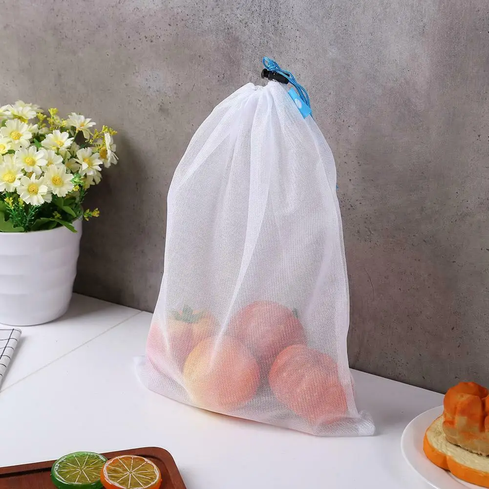 5pcs Fruit Vegetable Storage Bags Washable Reusable Net Mesh Bags Kitchen Food Organizer Toys Grocery Storage Packaging Bag