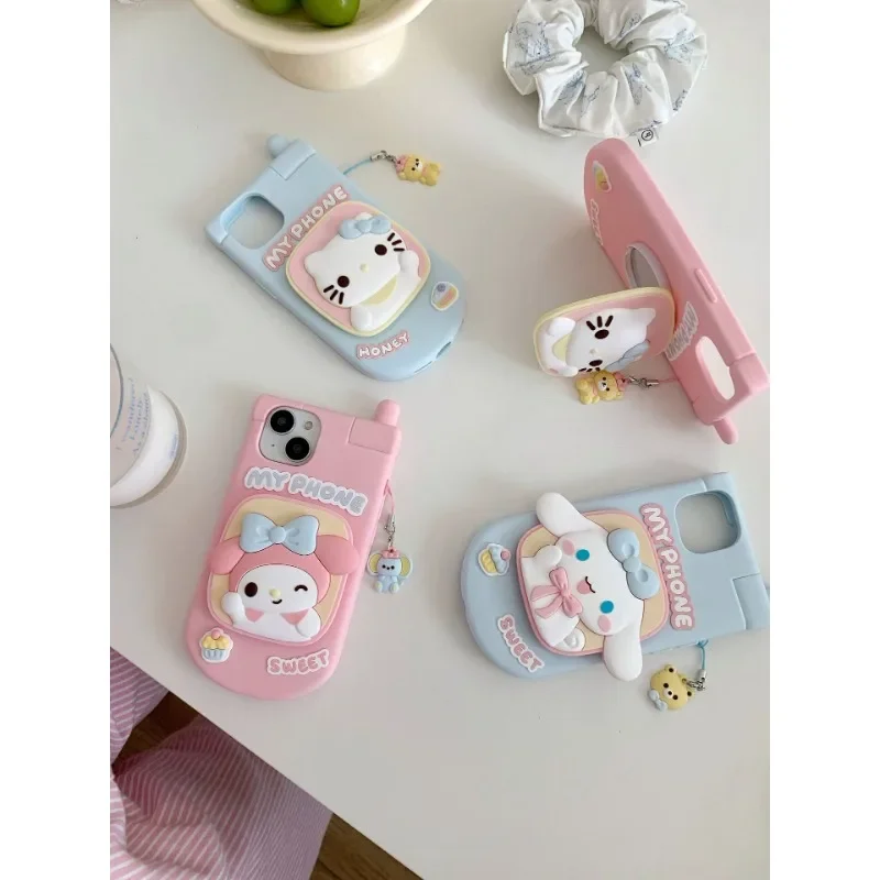 Sanrios Hello Kitty Cartoon Phone Shell with Mirror cute 3D Soft Case for Huawei P60 Art P50 P40 Pro Plus Silicone Matte Cover