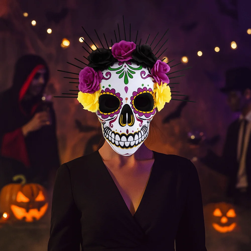 Máscara mexicana del Día de los muertos para Halloween, máscara completa de EVA, máscara para fiesta de Halloween, tocado, máscara de calavera tridimensional, accesorios para disfraz