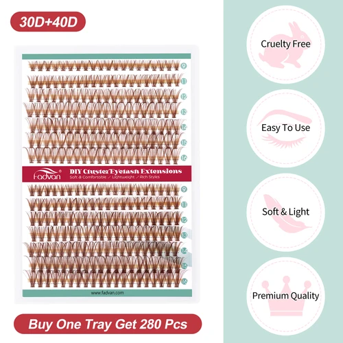 Imagen 2 del producto Fadvan-extensiones de pestañas marrones, 9-16mm, pestañas naturales, extensiones de pestañas individuales finas, 280 Uds., pestañas rizadas C/D