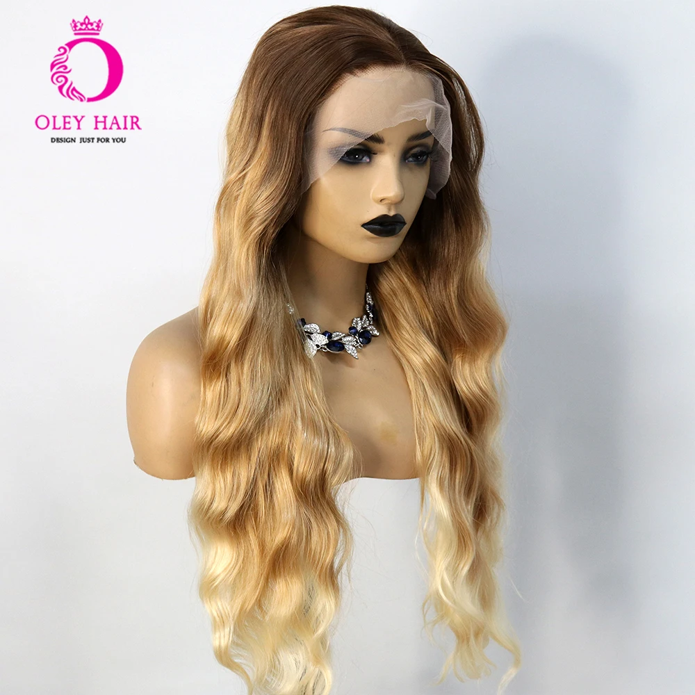 Ombre Blonde 30 Inch Body Wave Color Synthetic 13x4 Transparent Lace Front Heat Resistant Cospaly Wigs For Black Women