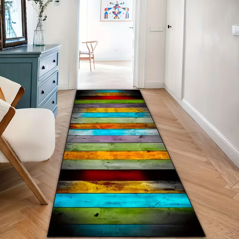 1pc Retro Bunte Holzmaserung Nachahmung Alte Lange Matte Waschbar Schlafzimmer Nacht Küche Korridor Eingang Matte Hause Dekoration