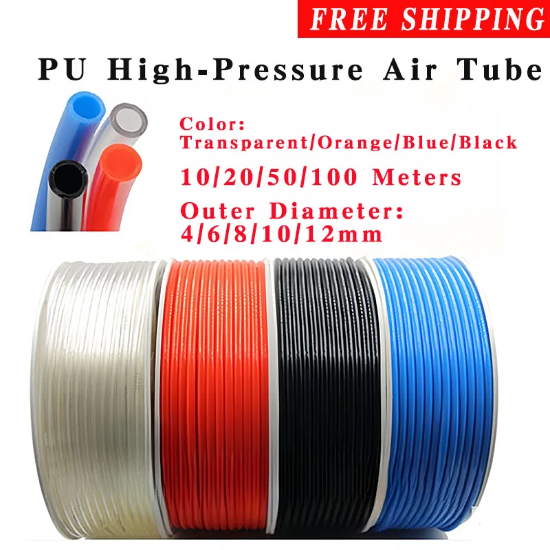 10/20/50/100M PU High-Pressure Air Tube Air Compressor Hose 4x2.5mm/6x4mm/8x5mm/10x6.5mm/12x8mm High Pressure Polyurethane Tube