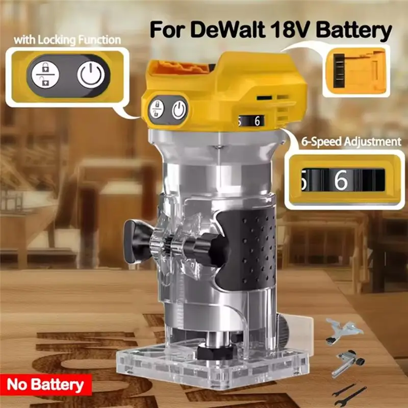 Hot Trend-Brushless Electric Trimmer Woodworking Trimming Machine Wood Router Milling Engraving Slotting Machine Fit 18V Battery