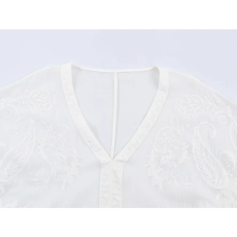 Women 2026 Summer New Collection Embroidered Cape Style Shirt High Quality Comfortable Casual Fashion Ladies Elegant Blouse Top