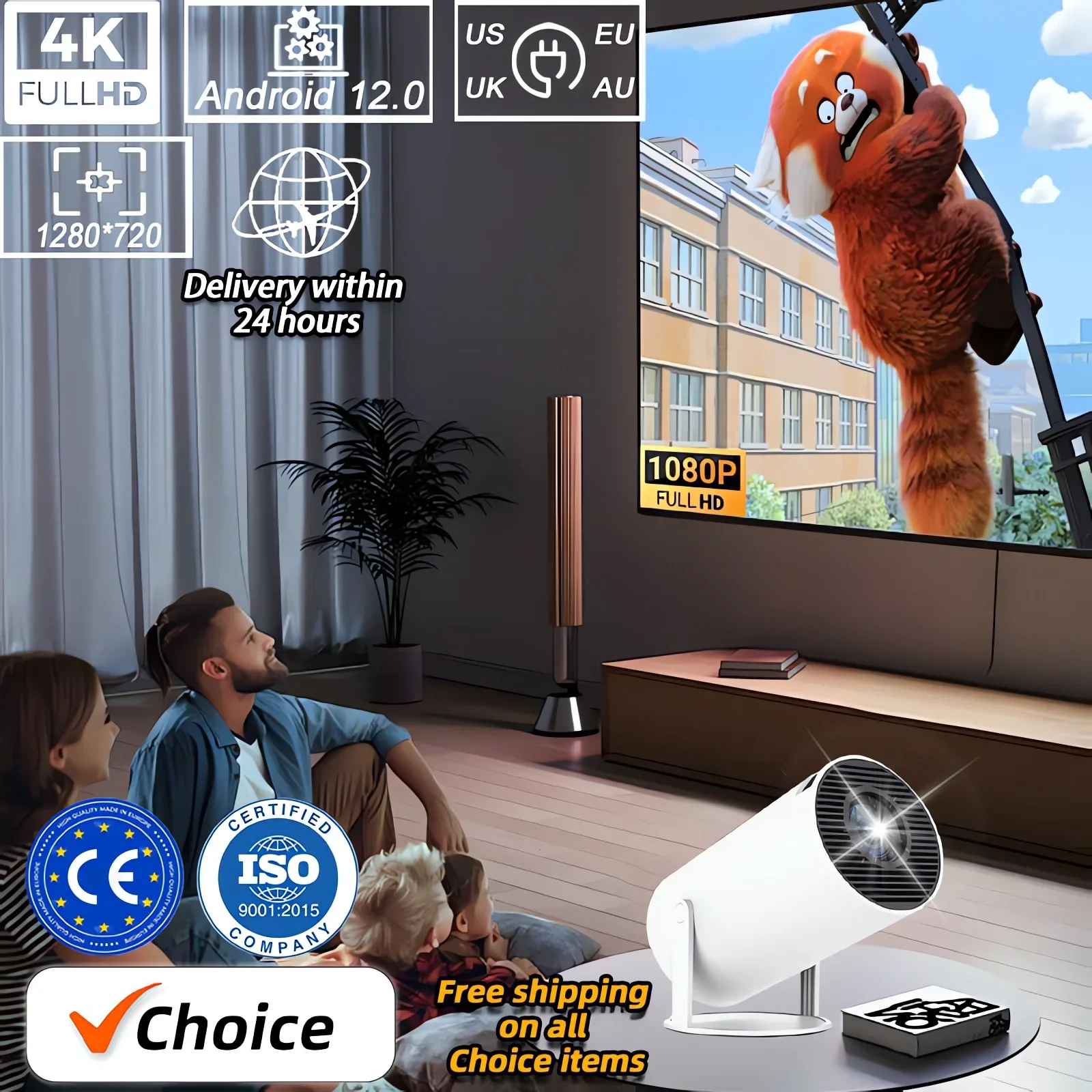 2024 New Projector HY300 PRO 4K Android 12 Dual Wifi6 260ANSI Allwinner H713 BT5.0 1080P 1280*720P Home Cinema Outdoor Projetor