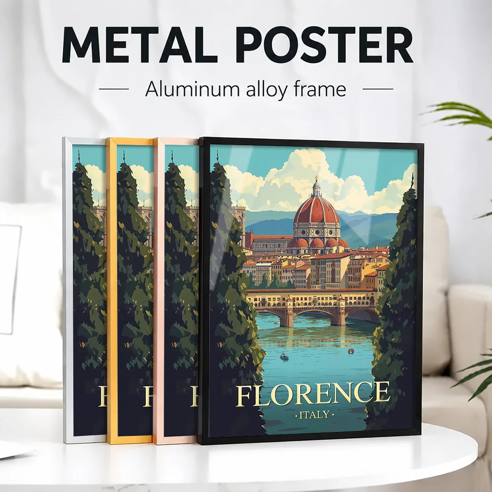 Florence Italy Travel Framed Metal Print Customized Photo Minimalist Landmark Style Wall Art For Home Office Housewarming Gift