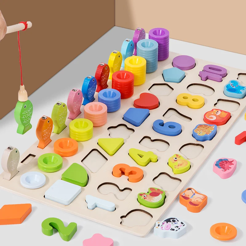 Bambini Montessori Matematica Giocattoli Per I Più Piccoli Educativi Puzzle Di Legno Giocattoli Da Pesca Conteggio Numero Forma Corrispondenza Selezionatore Giochi Giocattolo Da Tavolo