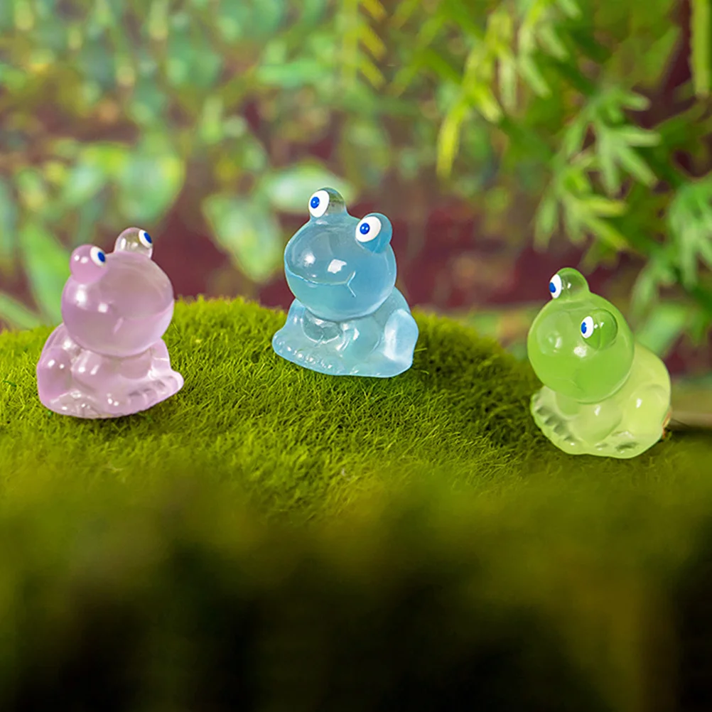 7 Pcs Home Accessories Tiny Frogs Resin Decor Decorations for Office Small Luminous Figurine