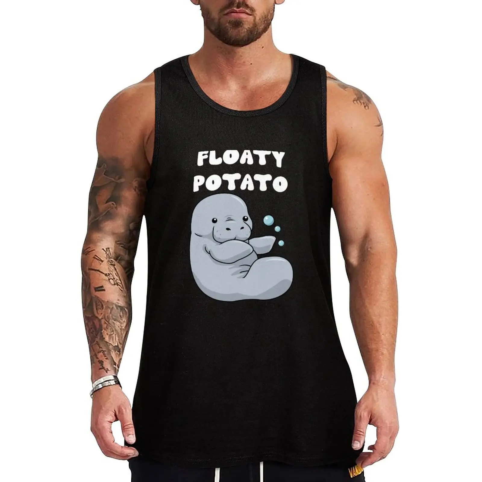 

Manatee Gifts Save The Manatees Floaty Potato Tank Top anime gym Men's tops T-shirt male Men's cotton t-shirt