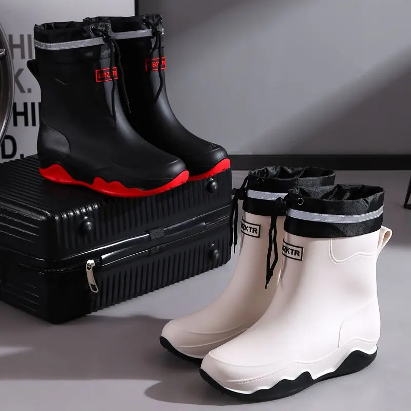

Мужские резиновые сапоги до щиколотки большого размера, молодые мотоциклетные резиновые сапоги, износостойкие туфли на низком каблуке без шнуровки, пластиковая рабочая мужская обувь