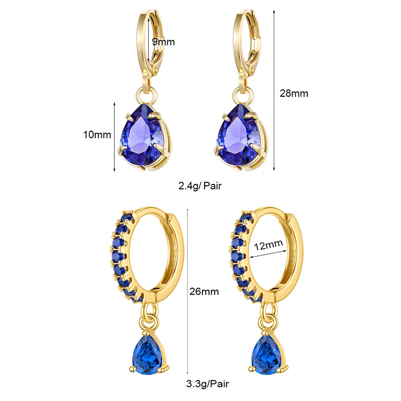 CRMYA Gold color Dangle Earrings For Women Vintage Famale Piercing Royal Blue CZ Zircon Drop Earrings 2023 Jewelry Wholesale