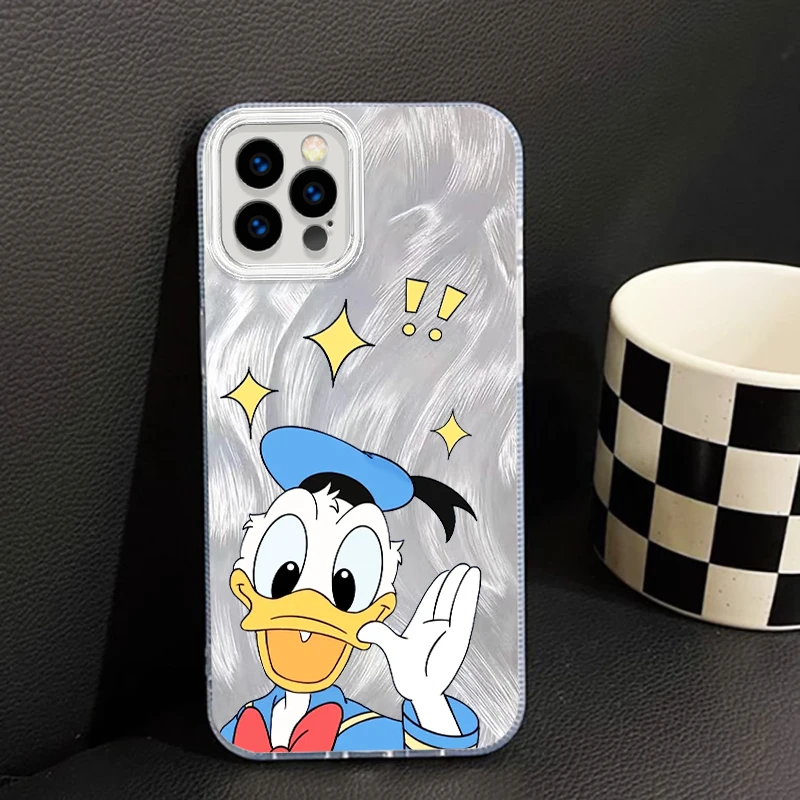 Disney Donald Duck Cute For iPhone 15 14 13 12 11 XS X XR 8 7 Pro Max Plus Feather Yarn Funda Phone Case image 3