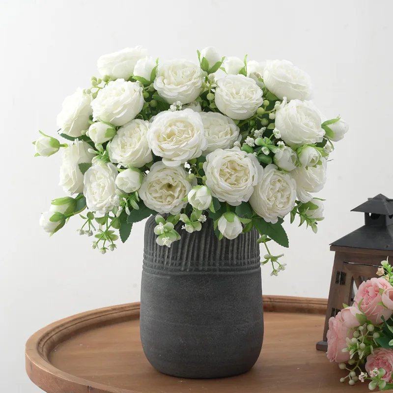 

Spring 5 Heads Peony Artificial Silk Flowers Bridal Bouquet Wedding Decoration Fake Rose Flowers Birthday Party Gift Home Floral