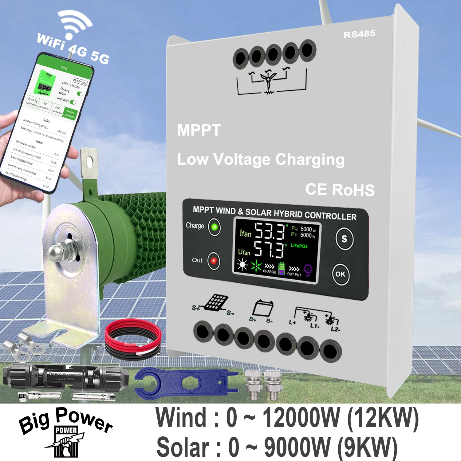 12V 24V 48V 3000W 5kw Hybrid MPPT Wind Solar Power Charge Controller 4000W AC DC Wind Turbine Generator Regulator Built in WIFI