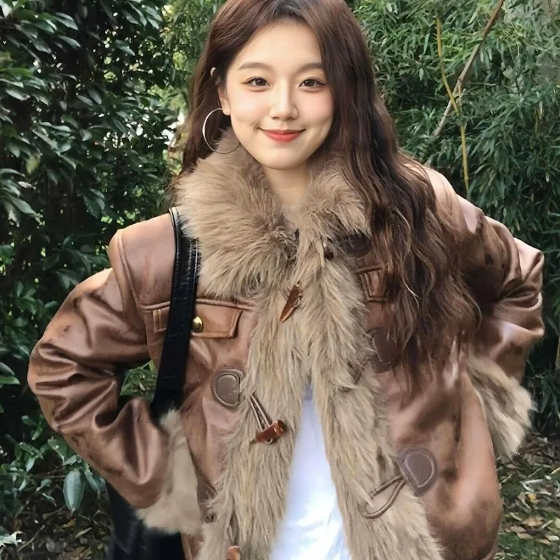 Women's Coat 2026 New Brown Imitation fox Environmentally Friendly fur Coat Women Winter Thick fur Integrated Plush fur Coat WLF