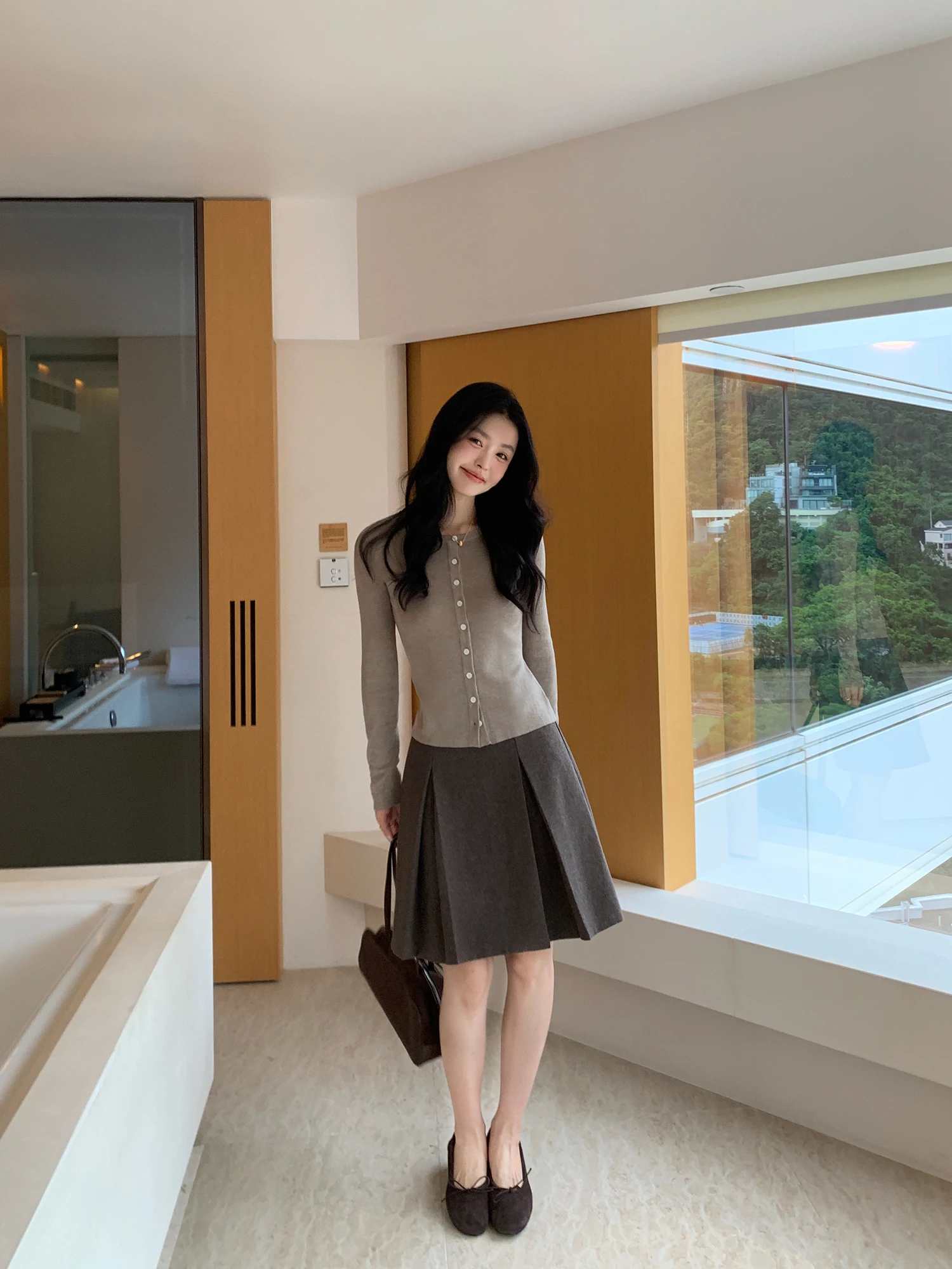 Pusumede High Waist Woolen Plaid Pleated Skirt Women's Autumn Winter A-Line  Skirt Casual Style Ladies' Fashion