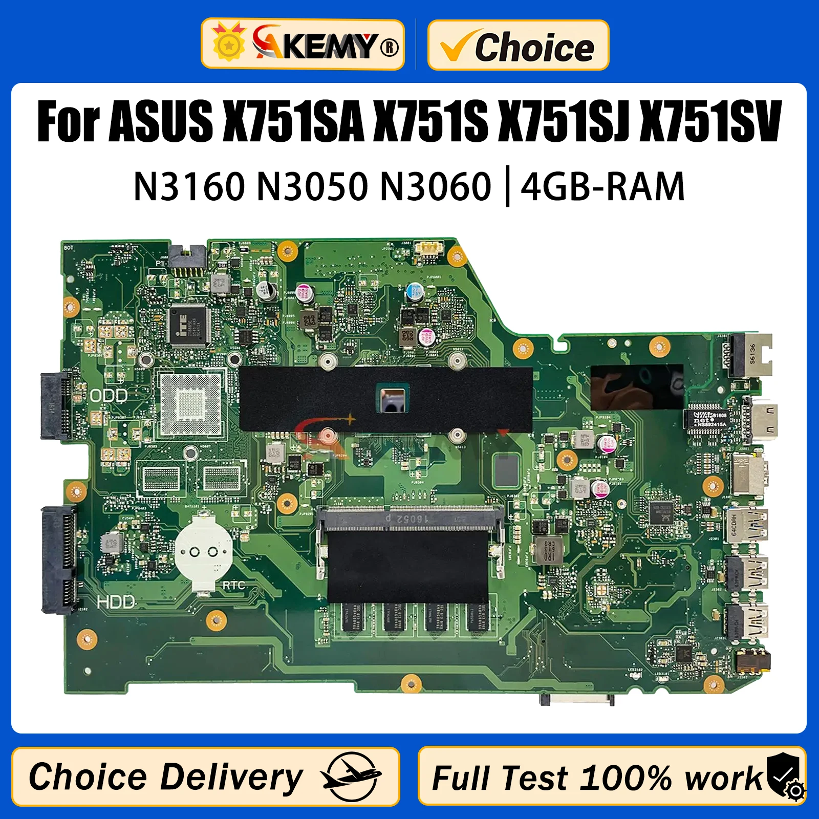 

AKEMY X751SA Laptop Motherboard For ASUS X751S X751SJ X751SV Notebook Mainboard N3700 N3710 N3150 N3160 N3050 N3060 4GB RAM