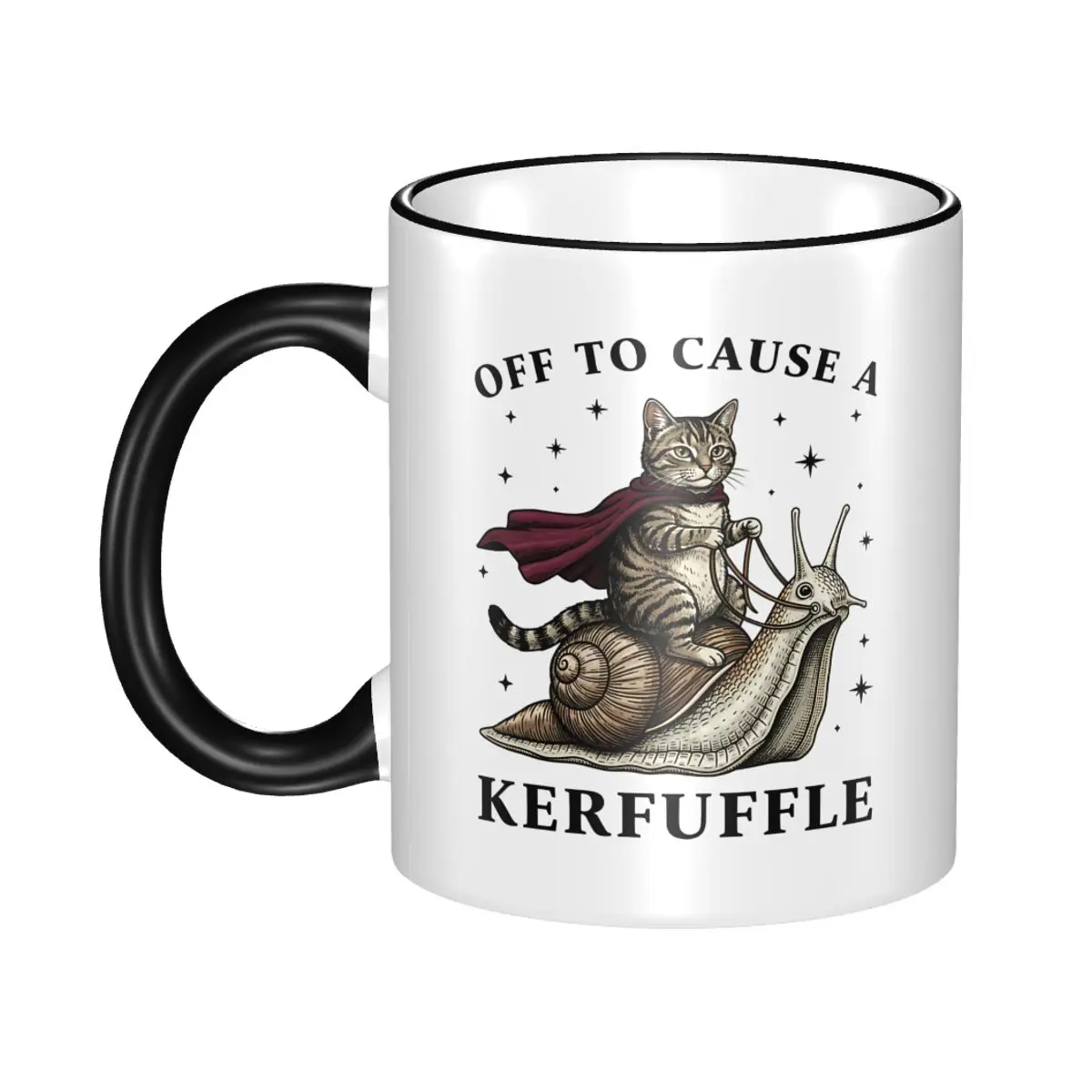 Kawaii Off To Cause A Kerfuffle Coffee Cup Office Funny Whimsical Cat Meme Mug