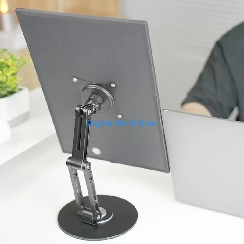 E06D Portable Monitor Stand with 75 x 75 mm VESA Mount, Metal Desk Holder with Rotating Base for Home Office Portable Displays