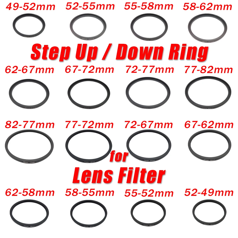 حلقة معدنية للعدسات ، فلتر تصعيد للكاميرا ، 49 ، 52 ، 55 ، 58 ، محول 48 ، 62 ، 67 ، 72 ، 77 ، 77 ، 67 ، 62 ، 58 ، 55 #1